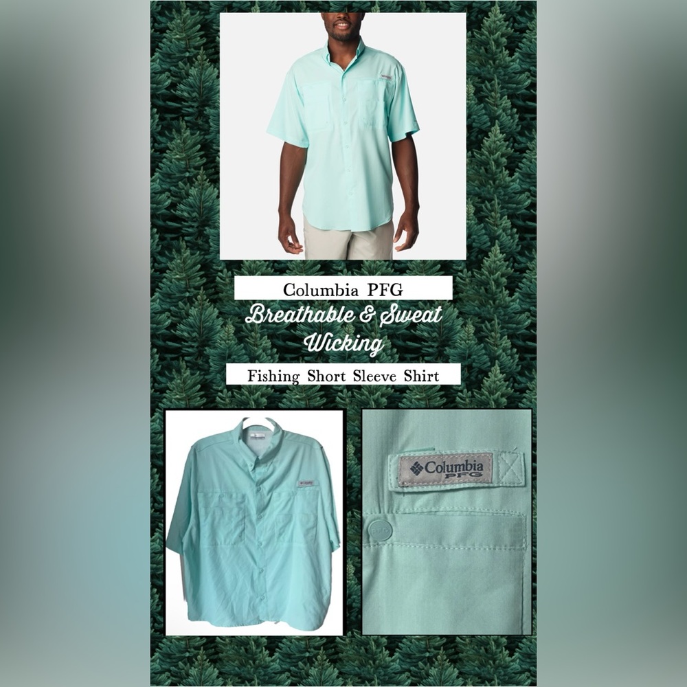 Columbia Men PFG Omni Shade Vented Performance Fishing Gear Hiking Blue Shirt L